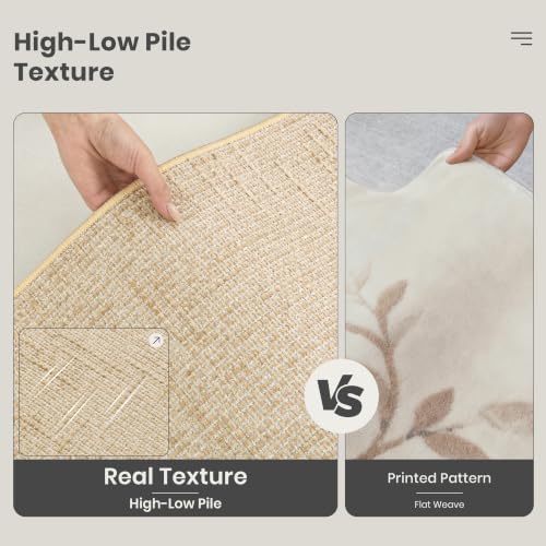 Valenrug Washable Rugs 5x7, High-Low Pile Area Rugs for Living Room, Beige