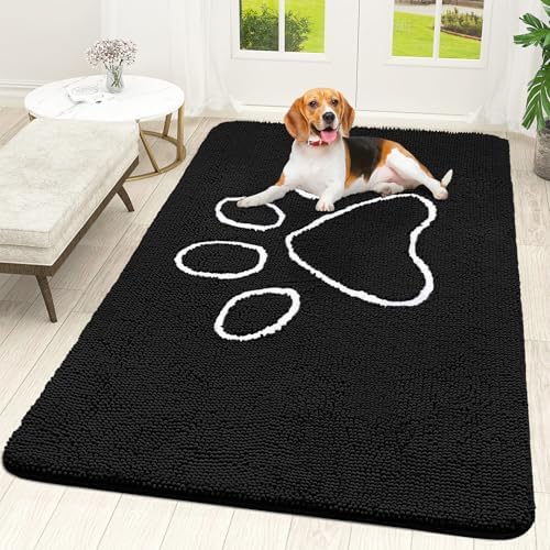 OLANLY Dog Door Mat for Muddy Paws 70x46, Paw Print Design Chenille Mud Mat