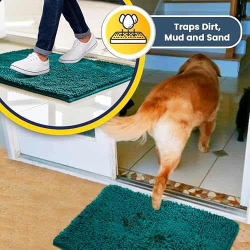 Muddy Mat® | Super Water Absorbent Door Mat Indoor, Microfiber Quick Dry Chenille Entryway Rug, Slip Resistant Front Door Mat, Indoor Mats for Entryway, Machine Washable Pet Rug, Teal 48" x 72"