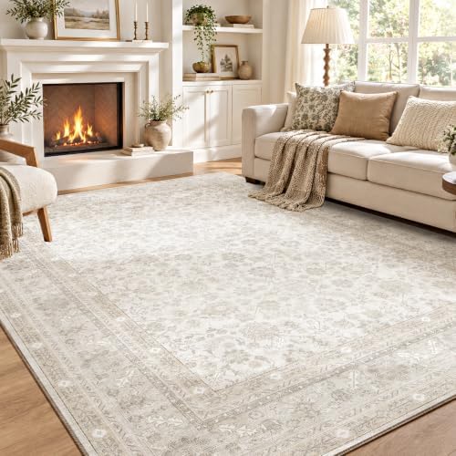 OPPODREAM Vintage Light Yellow Area Rugs 5x7, Washable Rug for Living Room