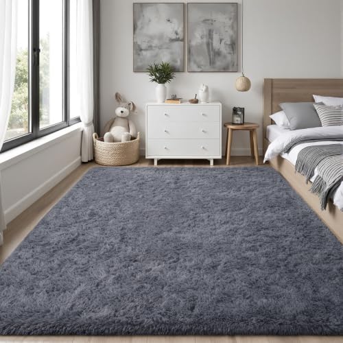 PLHXFR 4x6 Area Rugs Living Room: Fluffy Bedroom Rug Shag Carpet Grey