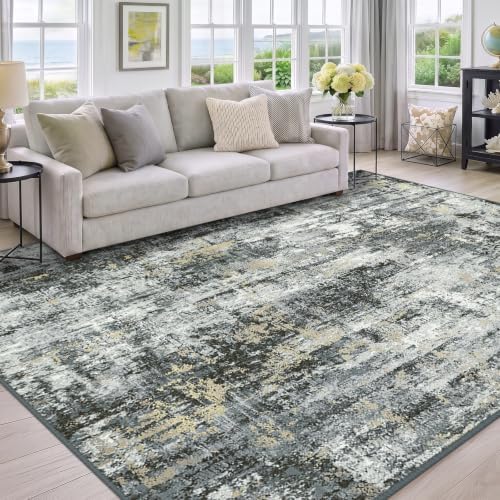 RELEANY Washable 5'x7' Abstract Area Rug for Living Room Black Gray Beige
