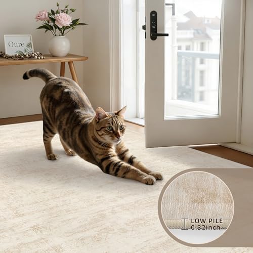 2x14 Hallway Washable Runner Rug: Kitchen Carpet Retro Beige