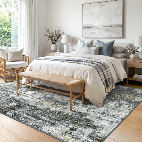 RELEANY Washable 5'x7' Abstract Area Rug for Living Room Black Gray Beige