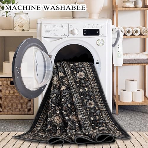 Ruaruarug Washable Small Area Rug 2×3 for Entryway, Ultra Soft, Black Grey