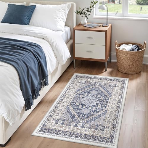 zesthome 2x3 Rug Non Slip, Small Washable Entryway Rug,Blue