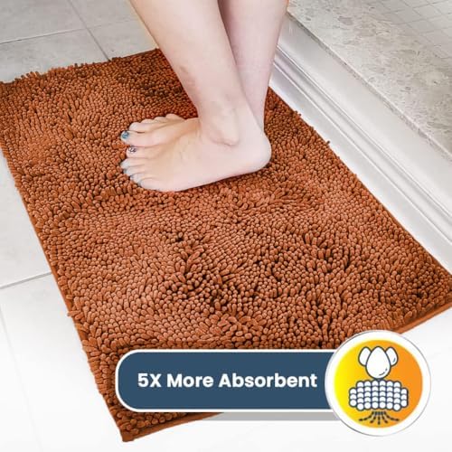 Muddy Mat® | Super Water Absorbent Door Mat Indoor, Microfiber Quick Dry Chenille Entryway Rug, Slip Resistant Front Door Mat, Indoor Mats for Entryway, Machine Washable Pet Rug, Orange 24" x 96"