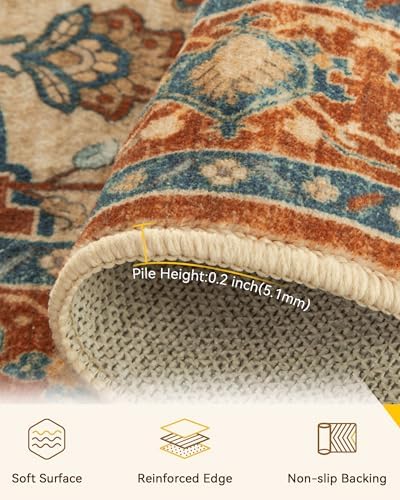 RELEANY Washable Area Rug, Small 2'6"x4', Red/Orange/Blue/Brown