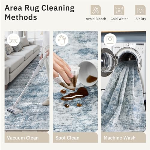 Soalmost Abstract Rug 8x10 Large Living Room Area Rugs Washable Blue/Grey