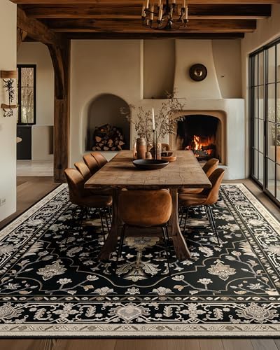 RELEANY Washable Area Rug, Large 10'x14', Black/Neutral