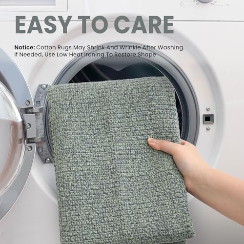 EARTHALL Washable Area Rug, Non Slip Living Room Rug, 6x9 Ft, Green/Grey