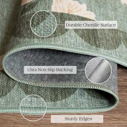 3x4 Floral Entry Rug - Small Washable Indoor Outdoor Mats for Front Door Non-Slip Spring Porch Rug Sage Green Farmhouse Throw Rugs for Living Room Bedroom Entryway Kitchen Office Porch Decor