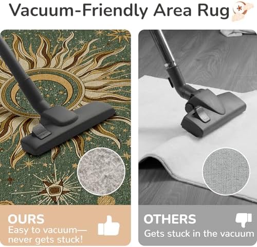 Vacuum-Friendly, Round 4ft Washable Area Rug, Green Brown