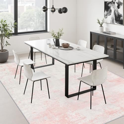 8x10 Area Rug Living Room: Modern Washable Soft Carpet Pink White