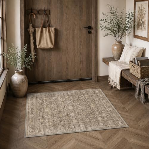 JOOJA 8x10 Neutral Tan Vintage Soft Low Pile Boho Washable Large Area Rug