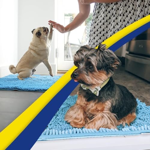 Muddy Mat® | Super Water Absorbent Door Mat Indoor, Microfiber Quick Dry Chenille Entryway Rug, Slip Resistant Front Door Mat, Indoor Mats for Entryway, Machine Washable Pet Rug, Sky Blue 3ft x 3ft