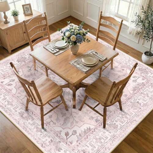 RELEANY Washable Area Rug, Square 6'x6', Pink