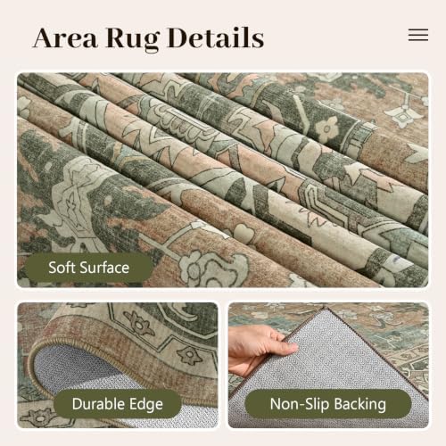 5x7 Ft Area Rugs for Living Room, Soft Non-Slip Machine Washable Rug, Vintage Stain Resistant Carpets for Bedroom Nursery Dining Room Home Decor (Brown)