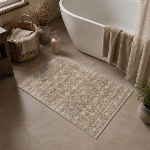 JOOJA 8x10 Neutral Tan Vintage Soft Low Pile Boho Washable Large Area Rug