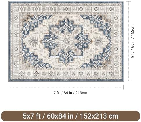 befbee Washable 5x7 Area Rug Non Slip Stain Resistant Rug for Living Room