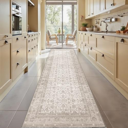 OPPODREAM Vintage Light Beige Area Rugs 3x10, Washable Rug for Living Room