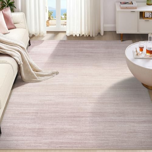 UERMEI 9x12 Washable Area Rug - Neutral Modern Abstract Living Room Rugs, Non-Slip Soft Large Indoor Floor Carpet for Bedroom Home Office & Under Dining Table Decor, Soft Pink