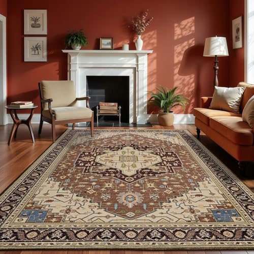 Macgace Washable Vintage Area Rug for Living Room, 6x9 Rugs Mousse Brown