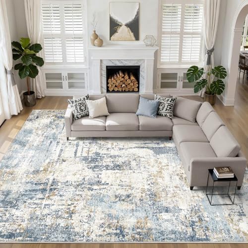 LOONGRUG 10x13 Area Rug Washable Large Neutral Modern Living Room Rug