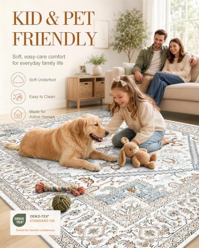 OLANLY 5x7 Washable Area Rugs, Soft Non Slip Carpet for Bedroom Living Room