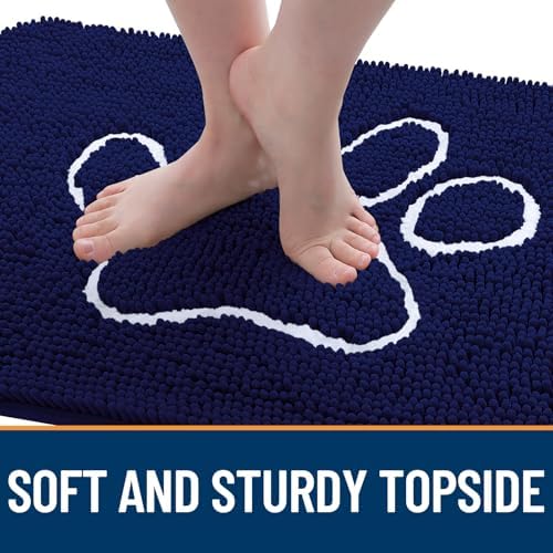 OLANLY Dog Door Mat for Muddy Paws 30x20, Paw Print Design Chenille Mud Mat