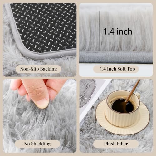 PLHXFR 10x14Area Rugs Living Room: Fluffy Bedroom Shag Rug Light Grey