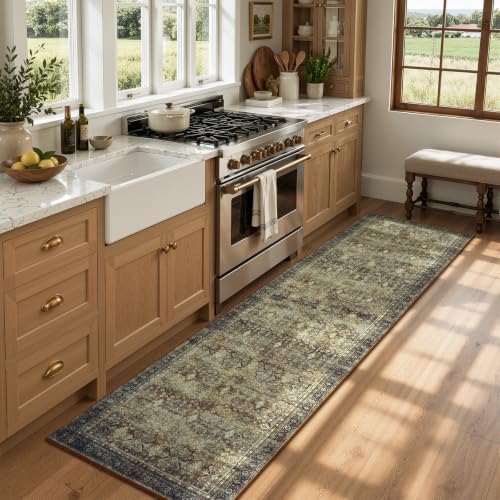 2x6 Area Rugs for Hallways, Brown Washable Non-Slip Kitchen Runner Rug