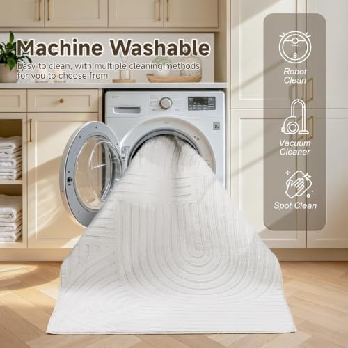 Pauwer 6ft Area Rugs for Living Room, Modern Non Slip Washable Rug, White