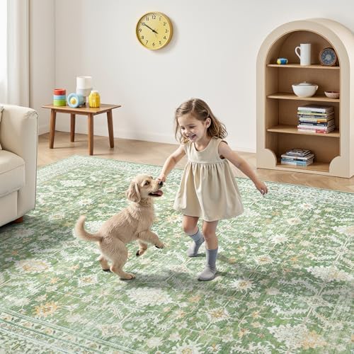 9x12 Area Rugs for Living Room, Washable Large Carpet, Light Green