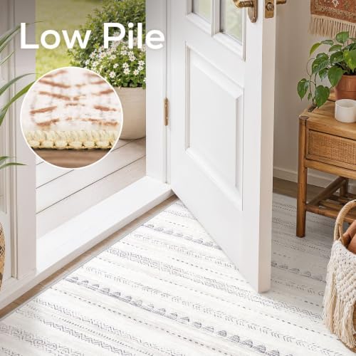 Nakagishi Boho 2x3 Washable Area Rug Non Slip Carpet for Entryway Gray