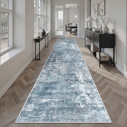 Soalmost Abstract Runner Rug 2x12 Hallway Kitchen Runners Blue/Grey