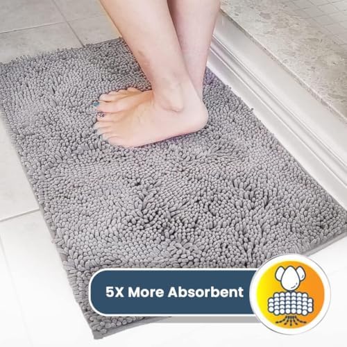 Muddy Mat® | Super Water Absorbent Door Mat Indoor, Microfiber Quick Dry Chenille Entryway Rug, Slip Resistant Front Door Mat, Indoor Mats for Entryway, Machine Washable Pet Rug, Grey 36" x 46"