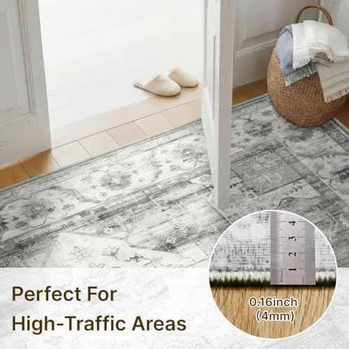5x7 Area Rug for Living Room Vintage Neutral Washable Rugs