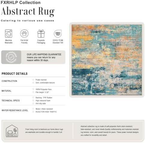Area Rug Living Room: 5x5 Modern Washable Soft Carpet Rosy Haze