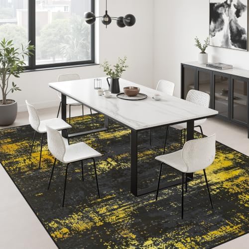 10x14 Area Rug Living Room: Modern Washable Soft Carpet Black Gold