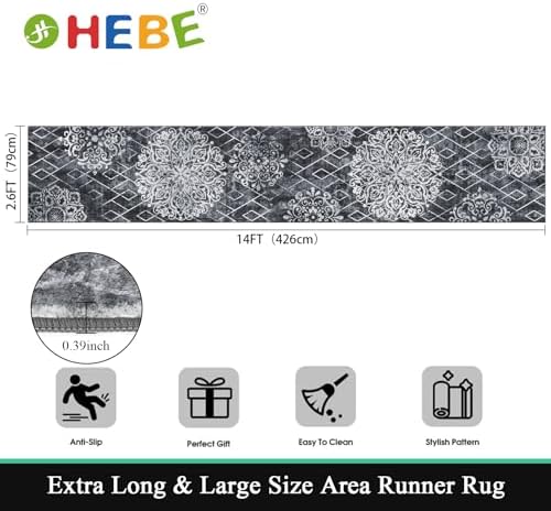 HEBE Hallway Runner Rug 2'8''x14', Washable Non Slip Kitchen Rug Runner