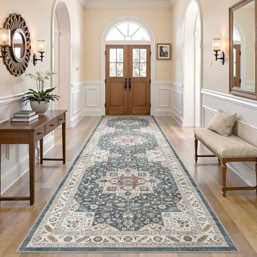 cotiled 3x10 Hallway Runner Rug for Entryway, Non-Slip Vintage, Vintage Blue