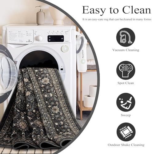 Ruaruarug Washable Area Rug 4×6 for Living Room, Ultra Soft, Black Grey