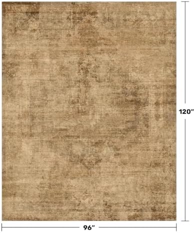 Farmhouse 8x10 Rugs for Living Room - Brown and Gold Dining Room Area Rugs for Bedroom, Washable, Soft, Lightweight & Stain Resistance, Neutral Dark Vintage Medallion Decor, Distressed Design