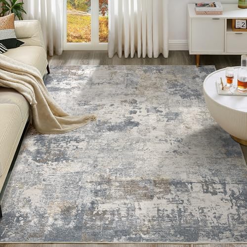 UERMEI 10x14 Area Rug Living Room Rugs - Washable Neutral Modern Abstract Soft Thin Large Rug Indoor Floor No Slip Rug Carpet for Bedroom Under Dining Table Home Office Decor - Blue Grey
