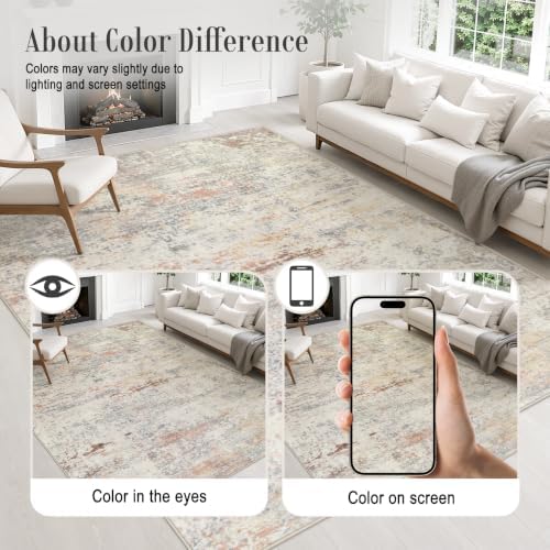 Area Rug Living Room: 6x6 Modern Washable Indoor Soft Carpet Taupe