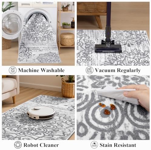 HEBE Hallway Runner Rug 3'x14', Washable Non Slip Kitchen Rug Runner