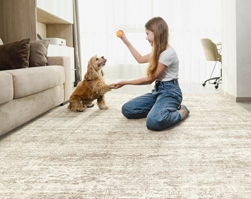 UERMEI 6x9 Area Rug Living Room Rugs - Washable Neutral Modern Abstract Soft Thin Rug Indoor Floor No Slip Rug Carpet for Bedroom Under Dining Table Home Office Decor - Beige/Brown