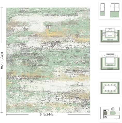 8x10 Area Rugs, Abstract Modern Ultra Soft Washable Rug, Non Slip Carpet with Rubber Back Stain Resistance Rugs for Living Room, Bedroom, Dining Room Decor(Light Green/Cream)