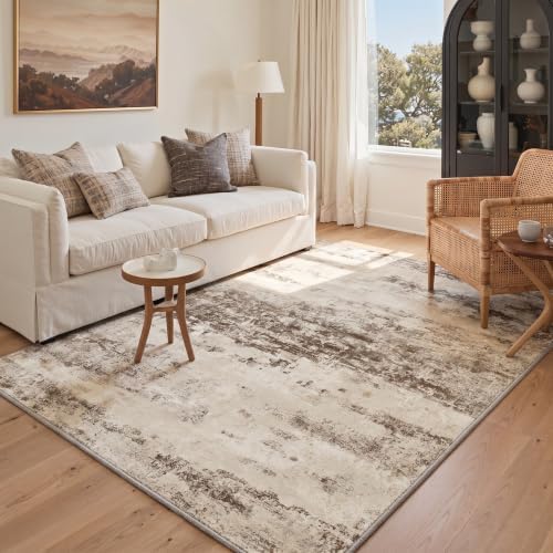 BEIMO 5FT Antique Beige Abstract Round Rug, Washable Non-Slip for Bedroom